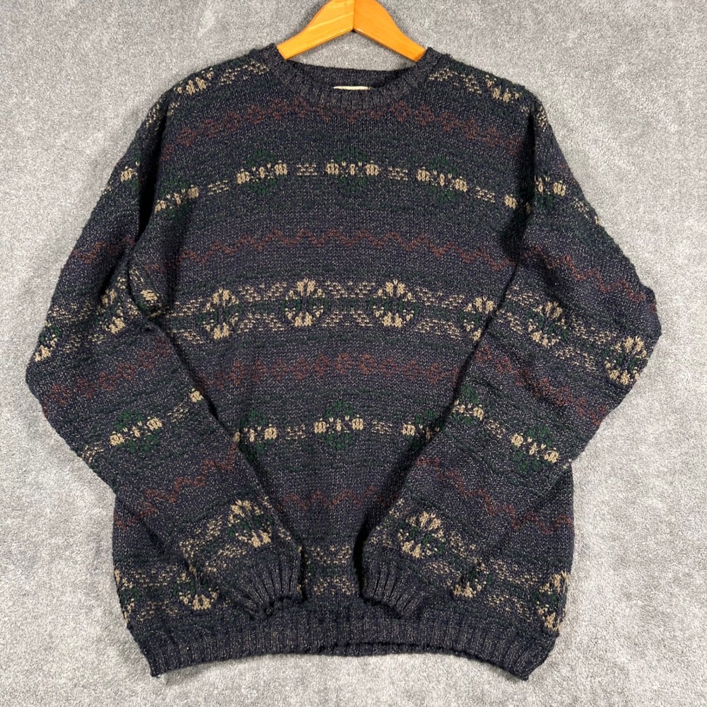 VTG Woolrich Sweater Crewneck 90s Fair Isle Knit Mens XL Navy Cotton USA Made